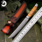 Damascus huangtan outdoor straight knife