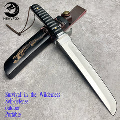 D2 Dragon and Phoenix Samurai Sword with Wooden Scabbard Outdoor Knife