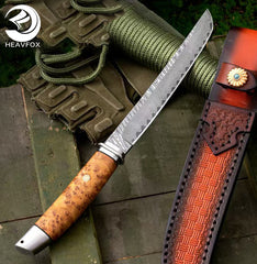 Damascus huangtan outdoor straight knife