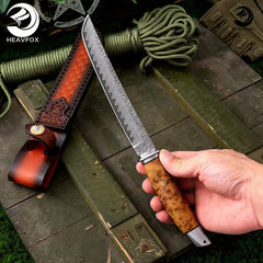 Damascus huangtan outdoor straight knife