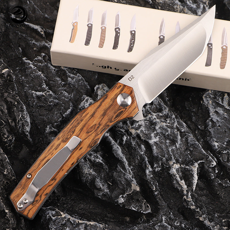 D2 folding knife with Huangtan wood handle