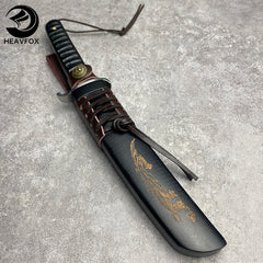 D2 Dragon and Phoenix Samurai Sword with Wooden Scabbard Outdoor Knife